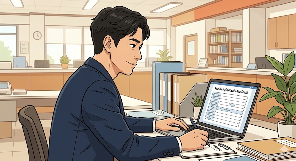 청년일자리도약장려금 신청 절차를 확인하는 장면