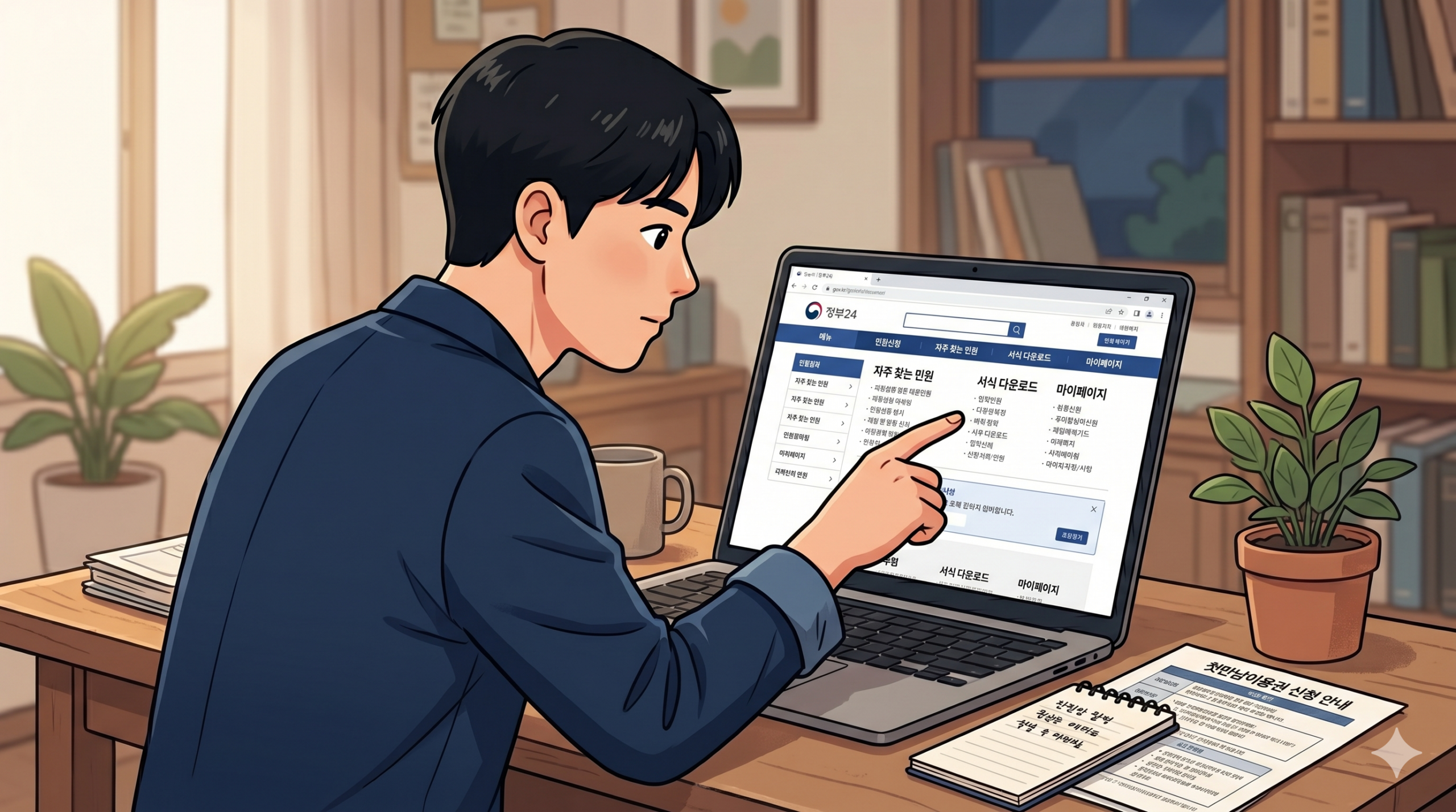 첫만남이용권 온라인 신청 화면 – 복지로 접속 중인 20대 남성