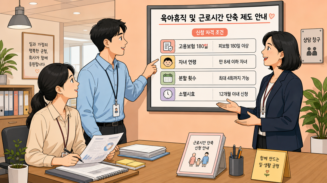 출산전후휴가 육아기 단축 급여 비교 상담 일러스트
