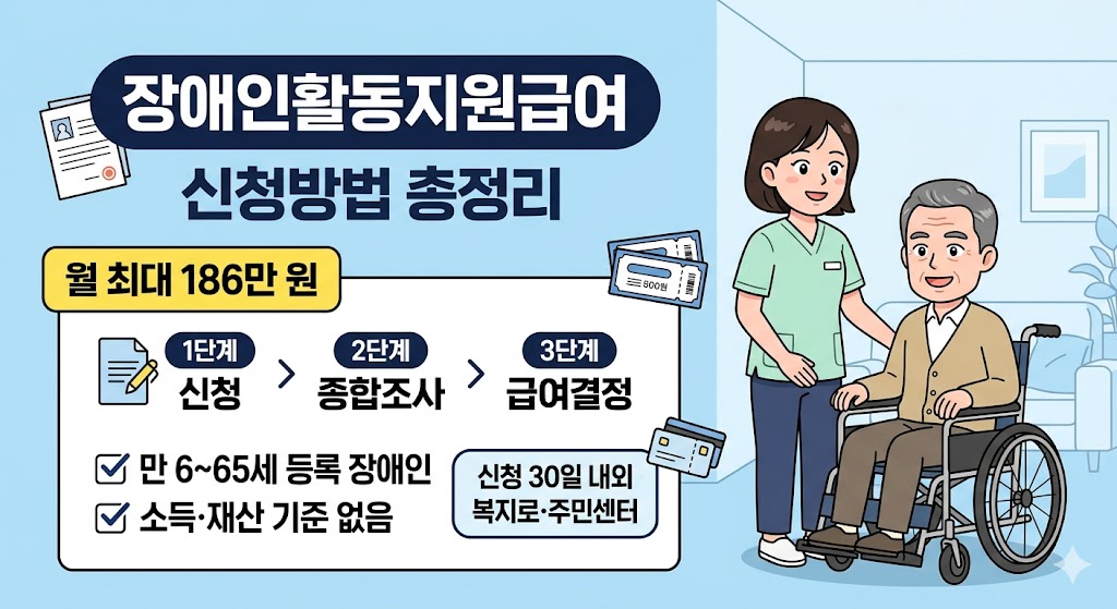 장애인활동지원급여 자격과 지원 금액 안내 인포그래픽 일러스트