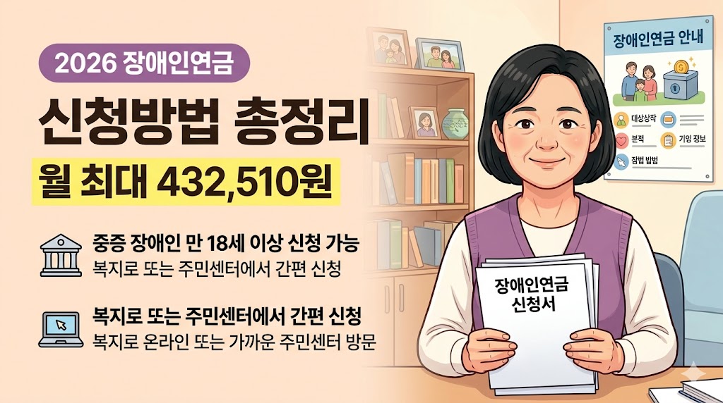 장애인연금 신청 상담을 받고 있는 50대 여성 일러스트