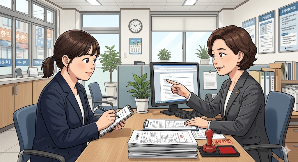 한부모가족지원 주민센터 신청 상담 장면
