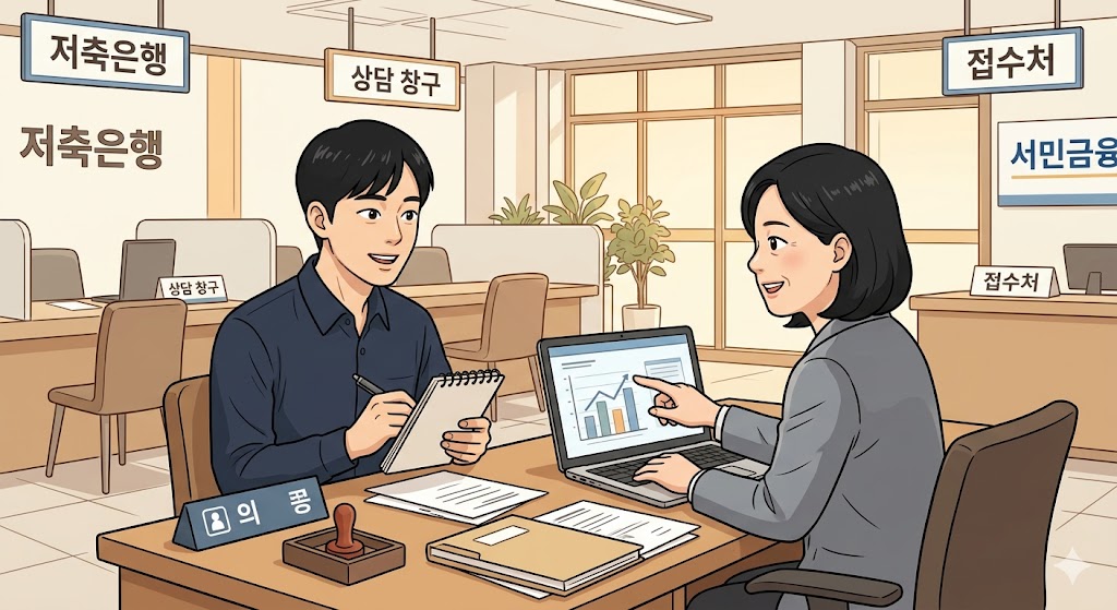 햇살론17 신청방법 상담 창구에서 서류 안내받는 장면 본문 이미지