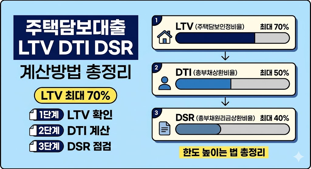 주택담보대출 LTV DTI DSR 계산방법 한도 높이는 법 안내 대표 이미지