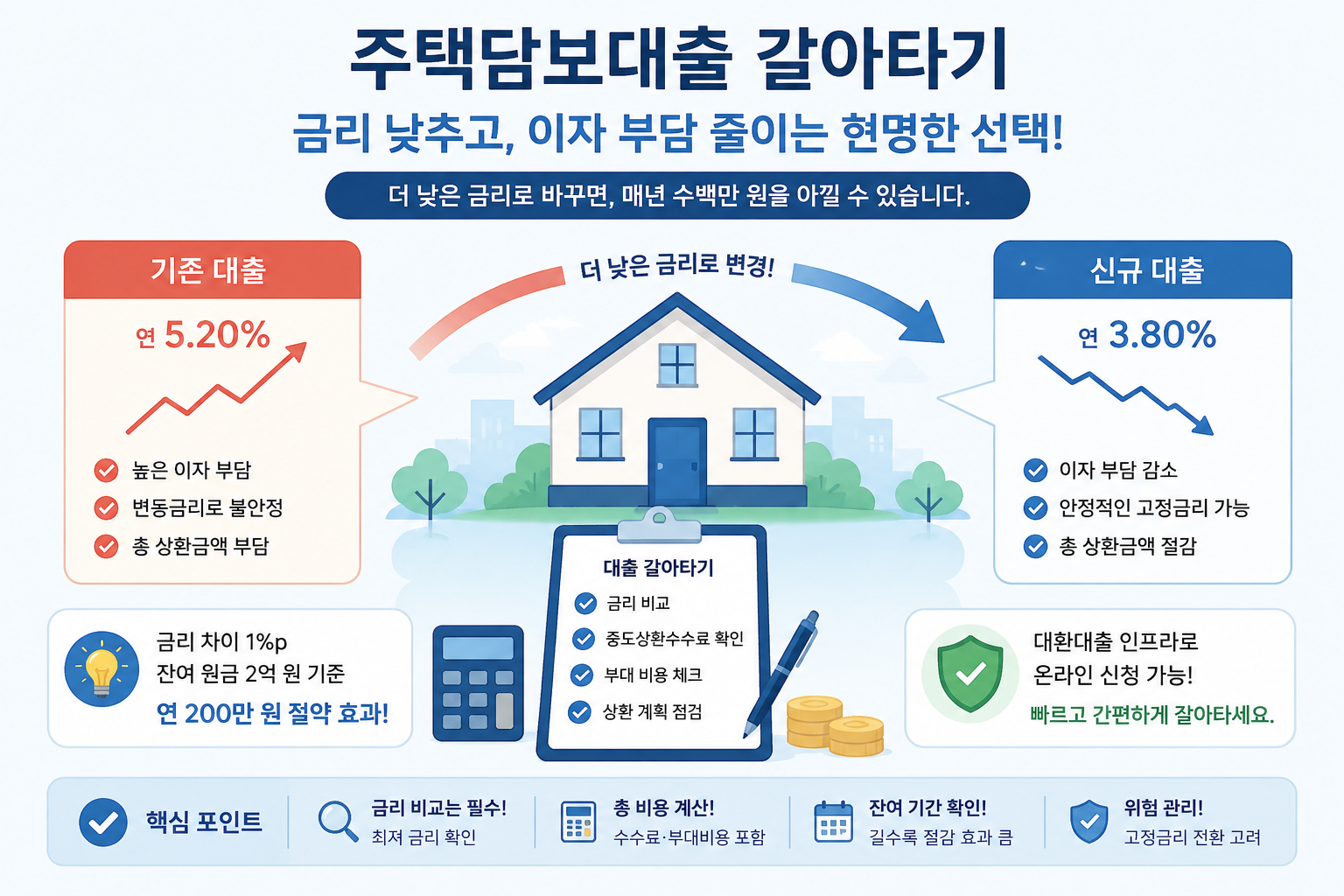 주택담보대출 갈아타기 신청 은행 외관 일러스트 – 대출 갈아타기 절차 안내