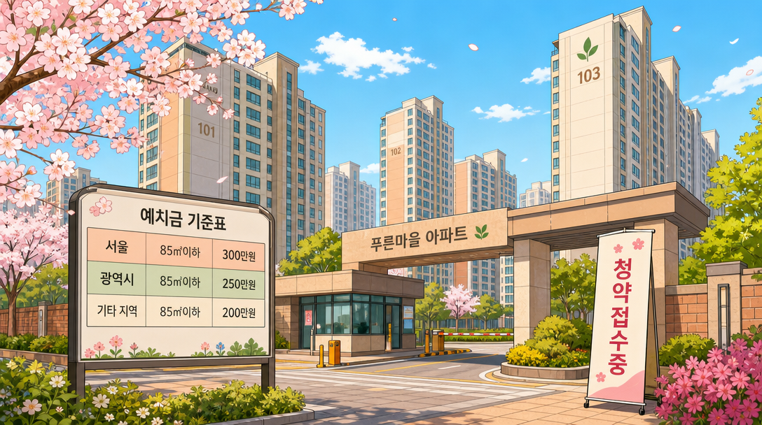 주택청약종합저축 1순위 조건 민영주택 예치금 기준표 아파트 단지 일러스트