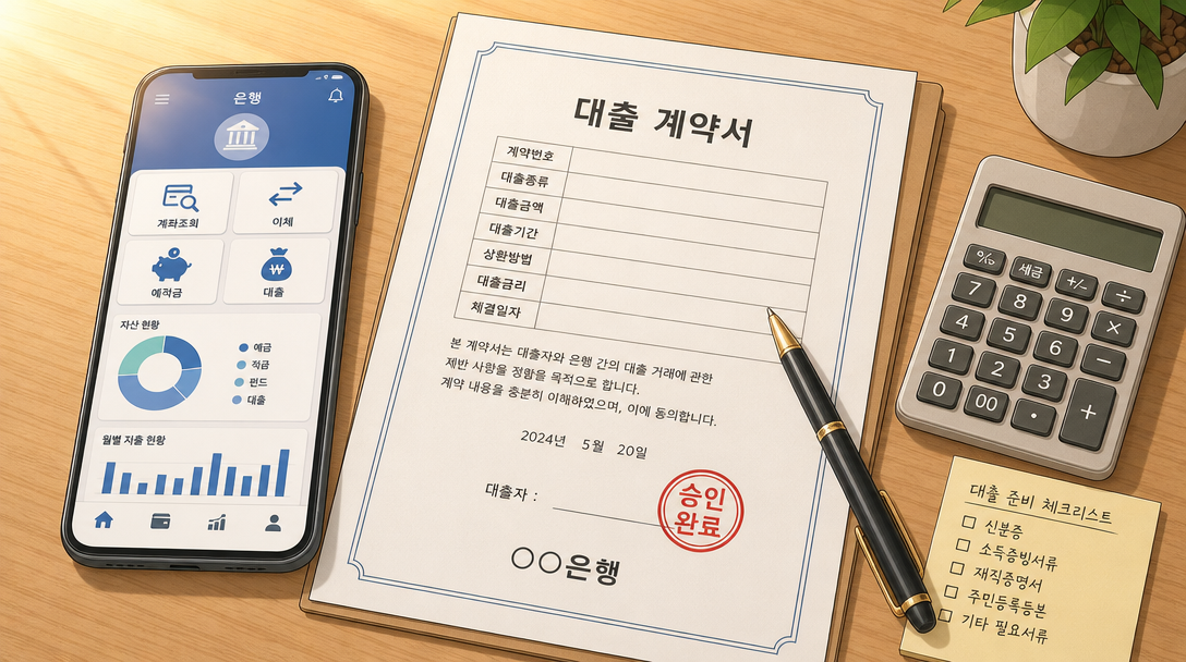 전세자금대출 금리 인하 요구권 신청을 위한 서류와 스마트폰 앱 화면