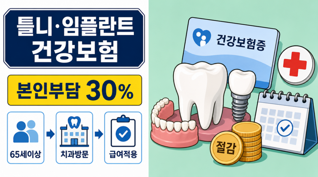 노인 틀니 임플란트 건강보험 지원 대상과 본인부담금 안내 인포그래픽