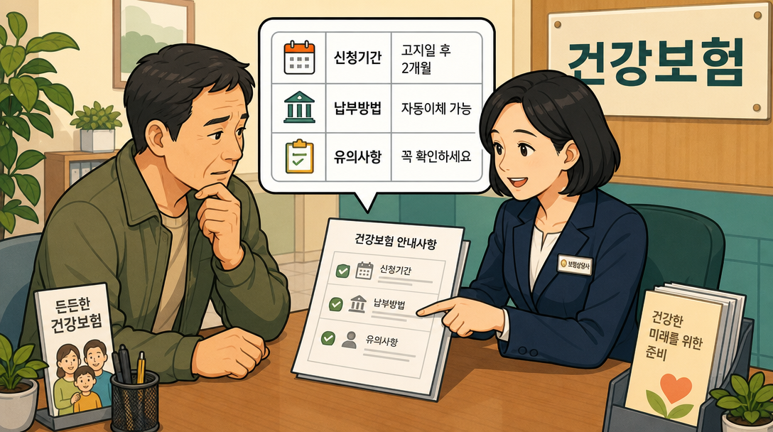 국민건강보험 임의계속가입 신청 상담 장면 일러스트