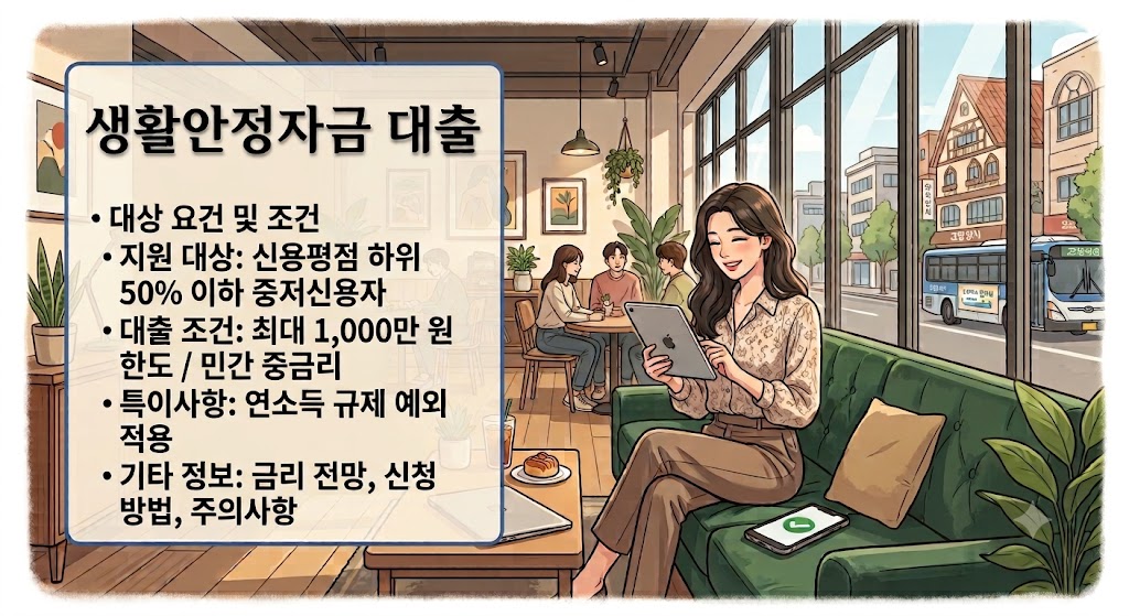 생활안정자금대출 조건을 확인하는 청년