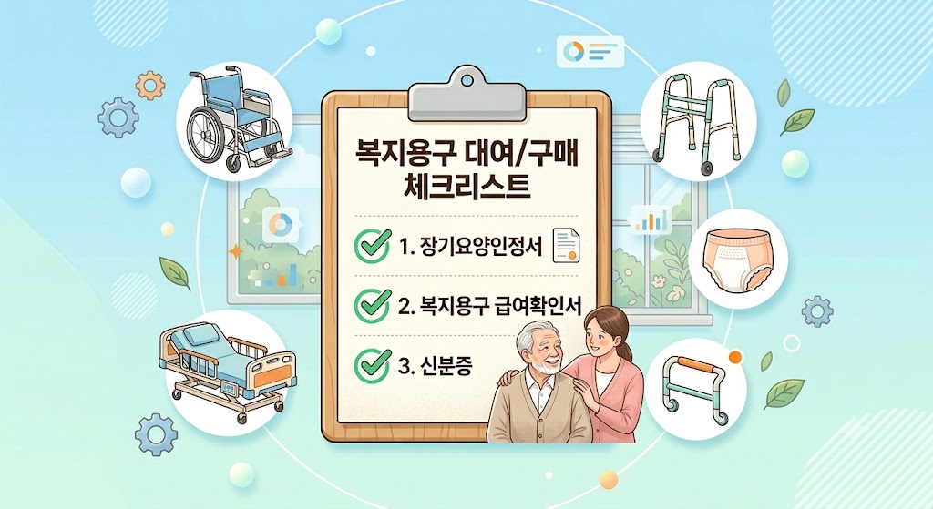 장기요양 복지용구 신청 서류 체크리스트 인포그래픽