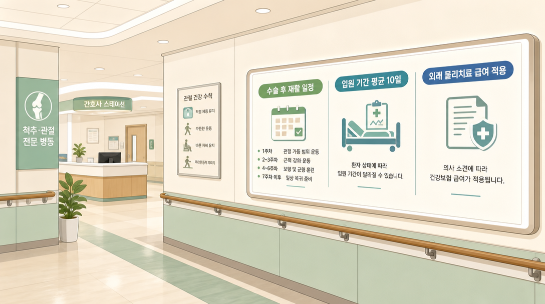 무릎인공관절 수술 급여 적용 병원 재활 안내 일러스트