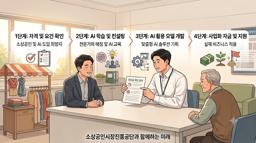 소상공인 AI 활용 지원사업 진행 단계 인포그래픽