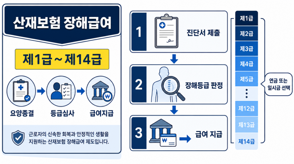 산재보험 장해급여 신청방법 장해등급 흐름도 인포그래픽