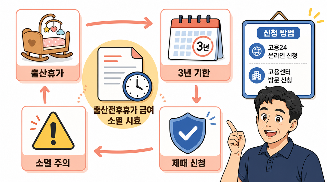 출산급여 소멸시효 신청 방법 및 주의사항 아이콘 구성 일러스트