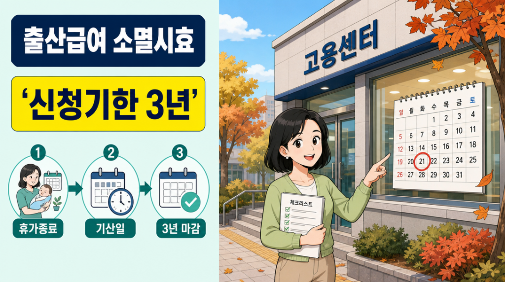 출산급여 소멸시효 3년 기한과 신청 안내 인포그래픽