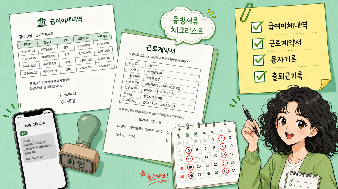 고용보험 피보험자격 확인청구 신청 시 필요한 서류 체크리스트 일러스트